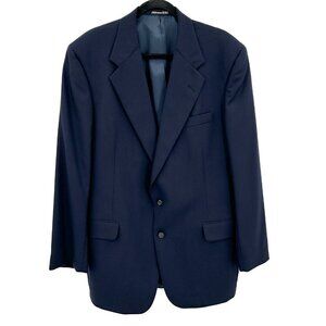 TOM JAMES Men's Navy Blue Wool Double Button Office Blazer Sport Coat Size XL